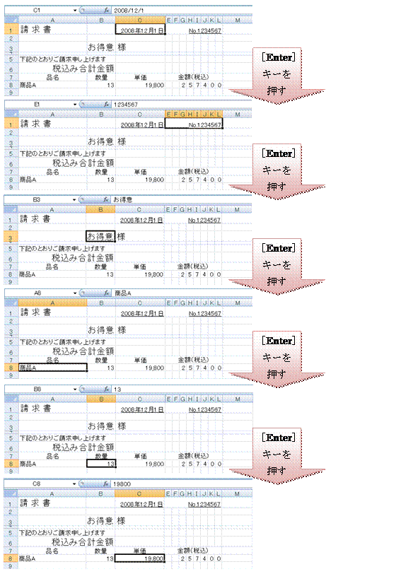 データ入力するセルだけを順に選択したい